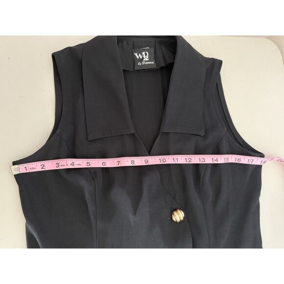 Vintage WD2 Diamond Waistcoat Vest Women Size M Black With Gold Tone Buttons - Picture 4 of 8
